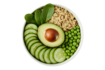 Healthy bowl of food with avocado salad isolated on a transparent background