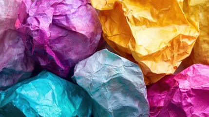 Obraz premium Colored paper balls in various shapes and sizes on a flat surface