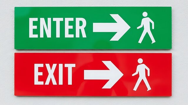 Directional signage for entry and exit illustration
