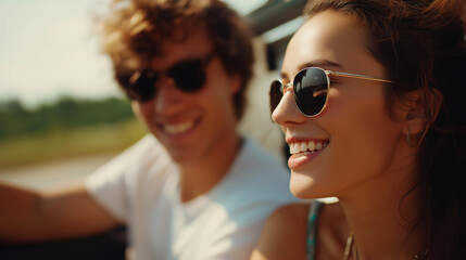 Cheerful faceless couple out on holiday vacation leisure travel enjoyment relationship bonding recreational outing tourism experience defocused background with copy space