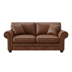 Brown leather sofa with rolled arms