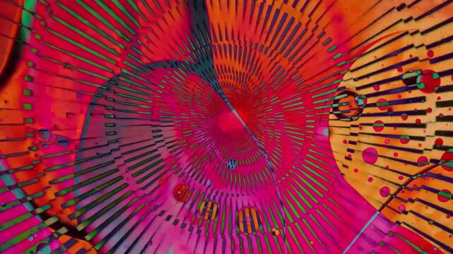 1970s psychedelic liquid projection with vibrant colours. Artistic dye pattern in ink and oil. Abstract artwork of cosmic visual reaction.