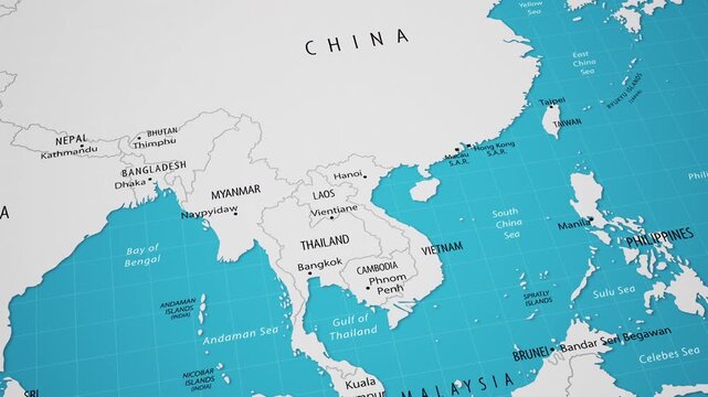 Animated Map of Southeast Asia Region, Geography Background