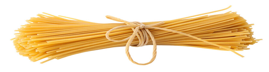 Bunch of spaghetti tied with string on transparent background