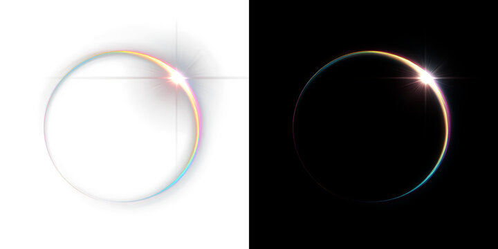 Thin Rainbow Light Eclipse or Circular Lens Flare On Transparent Background PNG