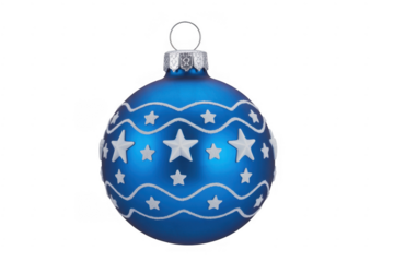 Blue Christmas ornament with white stars decoration isolated on a transparent background