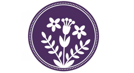 Purple floral on circular background flowers leaves isolated on a transparent background