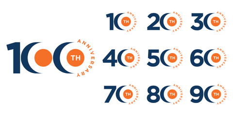 Collection of anniversary 10 to 100 logo design template. Celebration days creative special symbol vector icon