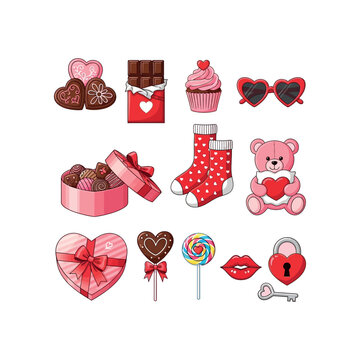 Valentine's Day celebration with sweets and gifts displayed on a table indoors.