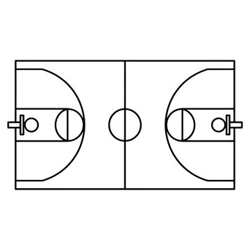 Dagram of a basketball court with lines and circles