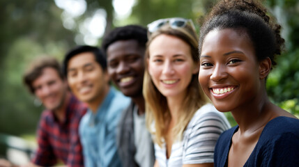Fototapeta premium Faceless multi ethnic friends outdoor diverse group people spending time together social bonding friendship gathering multicultural connection leisure activity defocused