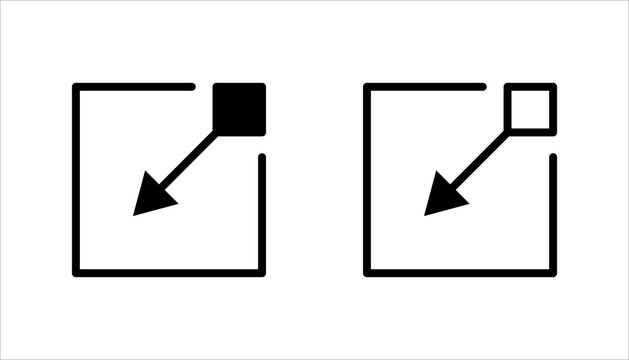 Minimal black icon set. with an arrow pointing outward from a square, symbolizing expand, resize, or external link function in digital interfaces.