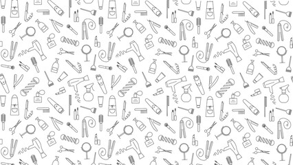 Hair salon tools and accessories seamless pattern on white background © TARIQ JAVED