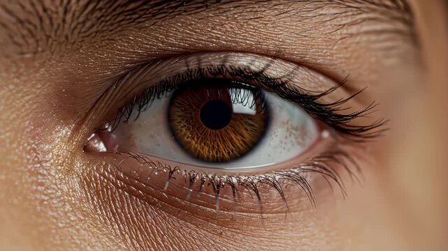 Human eye iris opening pupil extreme close up.