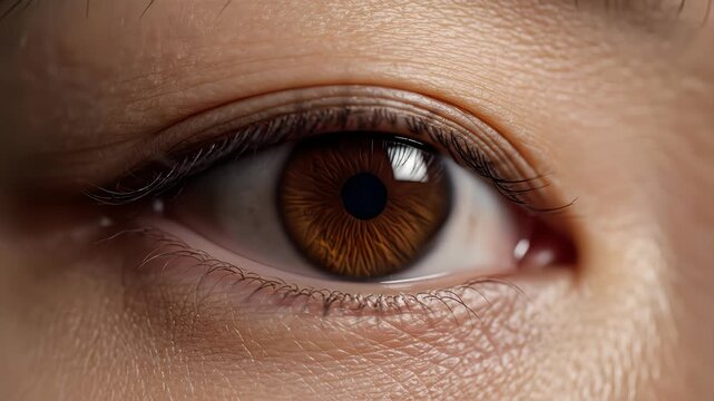 Human eye iris opening pupil extreme close up.