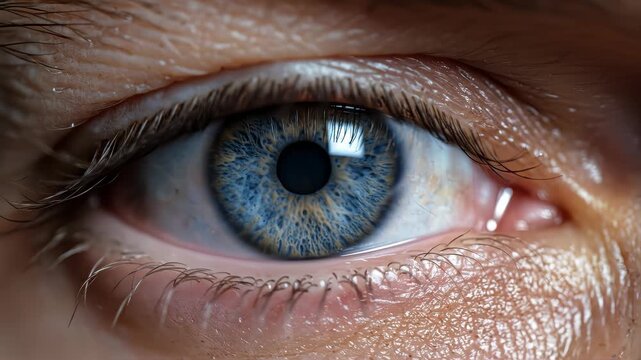 Human eye iris opening pupil extreme close up.