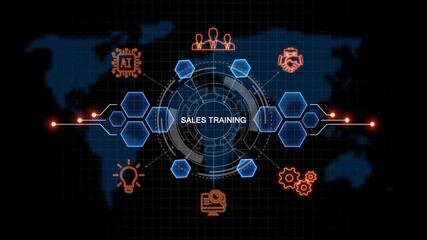 markets Business, Technology, Internet and network concept. virtual screen of the future and sees the inscription: on world map background. 4k animation  