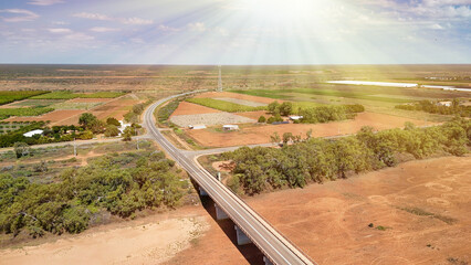 Scenic aerial countryside near Carnarvon Australia with Gascoyne River and green vegetation © jovannig