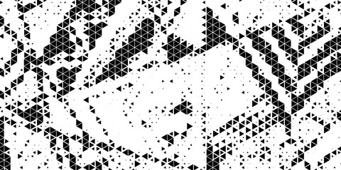 Abstract geometric black and white deco art halftone hexagone and triangle print pattern. vector background