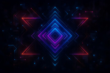 Futuristic Cyberpunk Geometric Background Featuring Glowing Neon Blue and Pink Diamond Shapes and Abstract Digital Circuit Lines on a Dark Technological Grid for Sci-Fi and Gaming Design