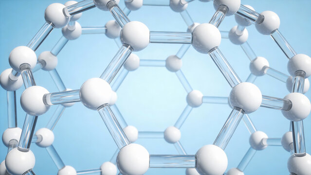 Abstract Fullerene Molecule Structure on Blue Background