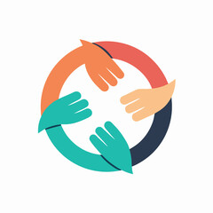 Obraz premium Two Stylized Hands Holding Each Other Forming a Circle, Minimalist Icon for Unity, Support, and Partnership