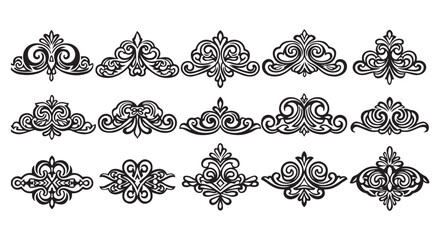 A collection of elegant black and white ornamental designs on a plain background flourishes dividers decorative border design concept