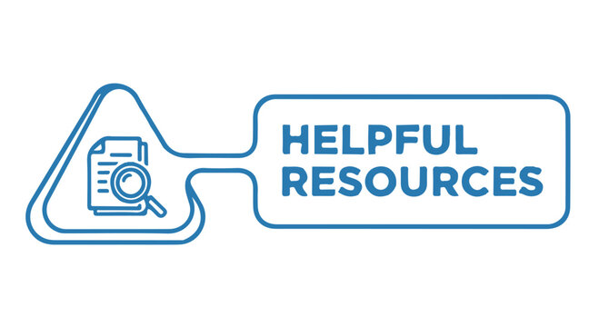 A blue icon with a helpful resources sign and a magnifying glass on a document dividers decorative border design concept