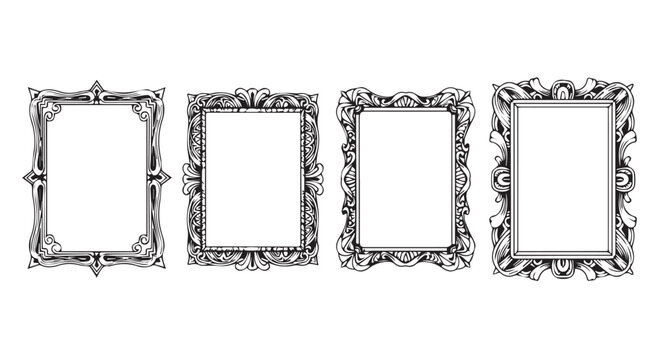Four ornate picture frames on a white background for decorative purposes dividers decorative border design concept