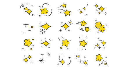 Yellow Hand Drawn Sketchy Stars Flat Vector Illustration © Samiya 