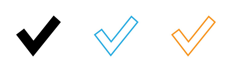 Three colorful checkmark symbols in black blue and orange © Raju