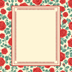 Blank Card with Red Roses Border Design.