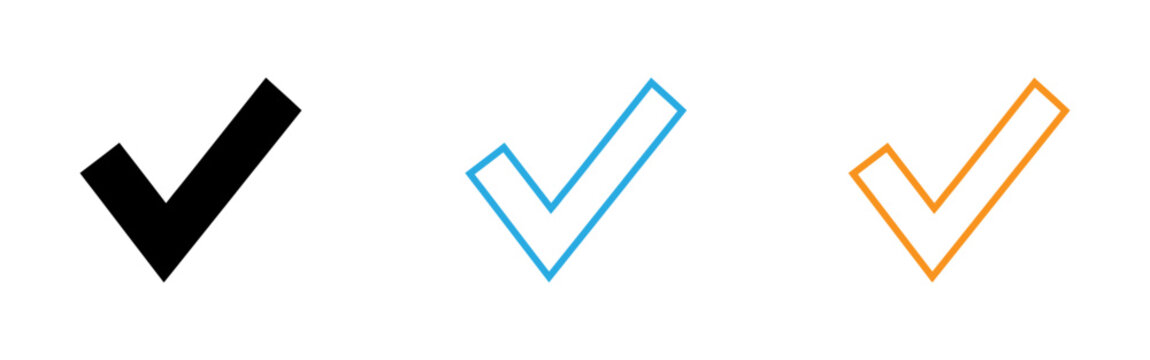 Three colorful checkmark symbols in black blue and orange