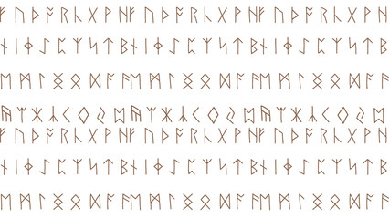 Ancient runic alphabet symbols on white background for design © TARIQ JAVED
