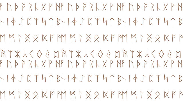 Ancient runic alphabet symbols on white background for design