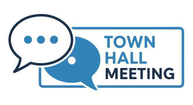 A town hall meeting logo with speech bubbles on a white background dividers decorative border design concept