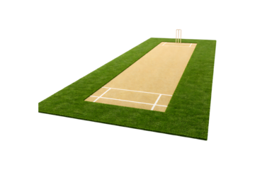 Isolated cricket pitch with wickets and field markings on transparent background