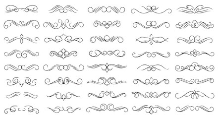 Fototapeta premium A collection of elegant black swirl designs on a white background flourishes dividers decorative border design concept