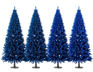 Fototapeta premium Four stylized sapphire blue christmas trees in sequential scale, symmetrical and dens 
