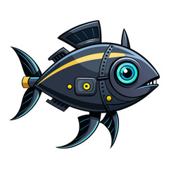 Vector art illustration of a futuristic innovative marine fish with sensors and cameras on its head