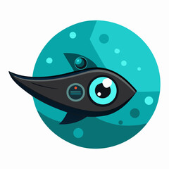 Vector art illustration of a futuristic innovative marine fish with sensors and cameras on its head