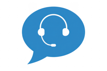 Blue speech bubble with customer service headset isolated on a transparent background