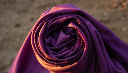 Swirling purple fabric texture in warm sunset light　夕日に照らされて渦巻く紫色の布のテクスチャ