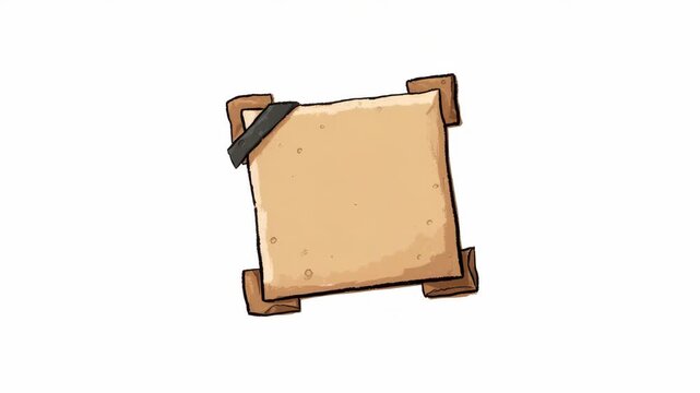 Empty parchment paper in cartoon style with tape and folded corners, placed on a white background, concept of note or message frame