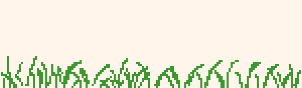 Minimalist pixel art grass illustration banner. Retro nature border