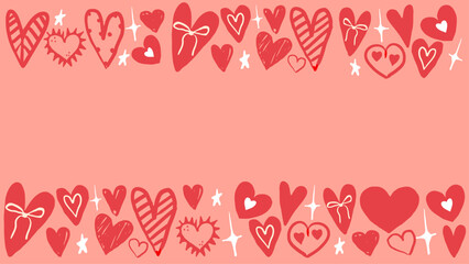 Valentine's day banner. Hand-drawn heart frame illustration with blank central space. Doodle romantic background. Vector design