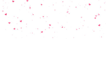 Pink hearts and delicate square particles falling gracefully against a deep black background isolated on transparent background