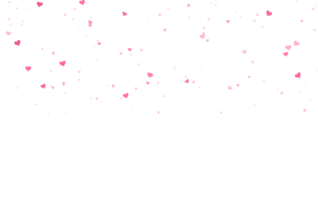 Pink hearts and delicate square particles falling gracefully against a deep black background isolated on transparent background
