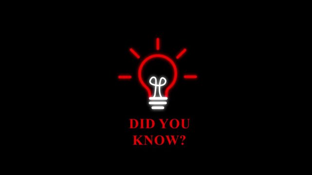 Animated light bulb with Did You Know text on black background. Perfect for educational, informative, or fun fact intros, social media content, and Motion graphics of idea icon