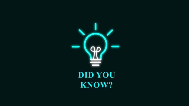 Animated light bulb with Did You Know text on black background. Perfect for educational, informative, or fun fact intros, social media content, and Motion graphics of idea icon